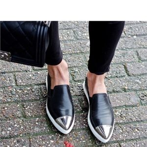 Miu Miu Black Leather Metal Cap Toe